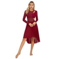 thumbnail image 4 of YEAHDOR Womens Lyrical Dance Dress Sheer Mesh Gymnastics Leotard High Low Contemporary Dancewear Burgundy XXL, 4 of 7