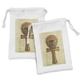 thumbnail image 1 of Egyptian Print Fabric Pouch Set of 2, Papyrus Presenting the Key of Life Traditional Empire Egyptian, Small Drawstring Bag for Toiletries Masks and Favors, 9" x 6", Cream Orange, by Ambesonne, 1 of 2