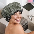 thumbnail image 5 of Shower Caps,Green Camo Digital Pixel Pattern Waterproof Shower Cap for Women 4 Pieces,Double Reusable Hair Cover for Shower PEVA Elastic Stretch Hem, 5 of 7