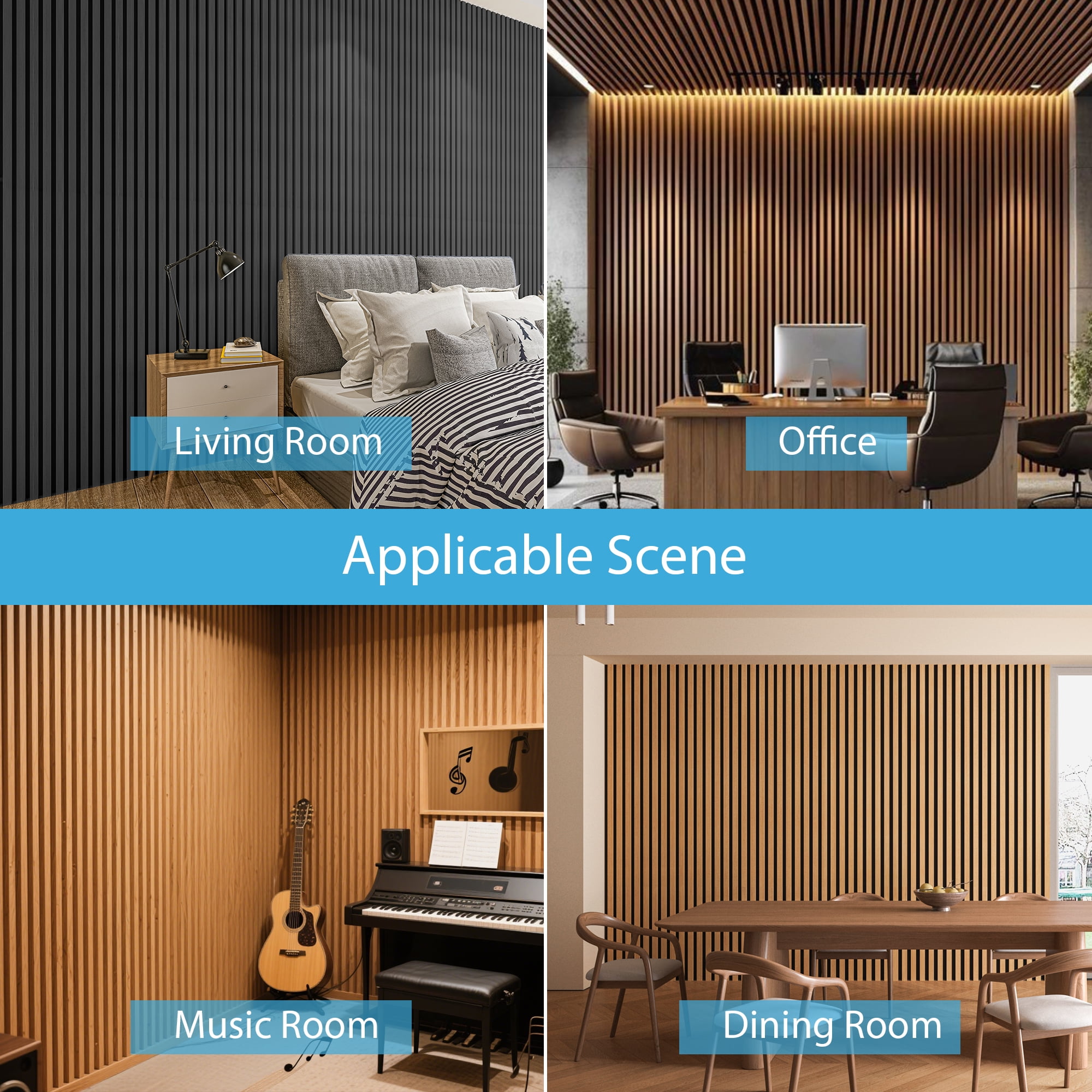 Art3dwallpanel 2PCS 95.7''x24'' Wood Slat Acoustic Panels, MDF 3D Decorative Wall Paneling,Black,31.9 sq.ft.