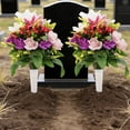 thumbnail image 6 of Cemetery Ground Insert Flowers, 17-Head Rose Bouquet with Ribbon, Memorial Grave Floral Decor, Artificial Flower Pick for Graveyard, Tomb, Garden & Tribute Use, 15.7*9.8in, B, 6 of 7