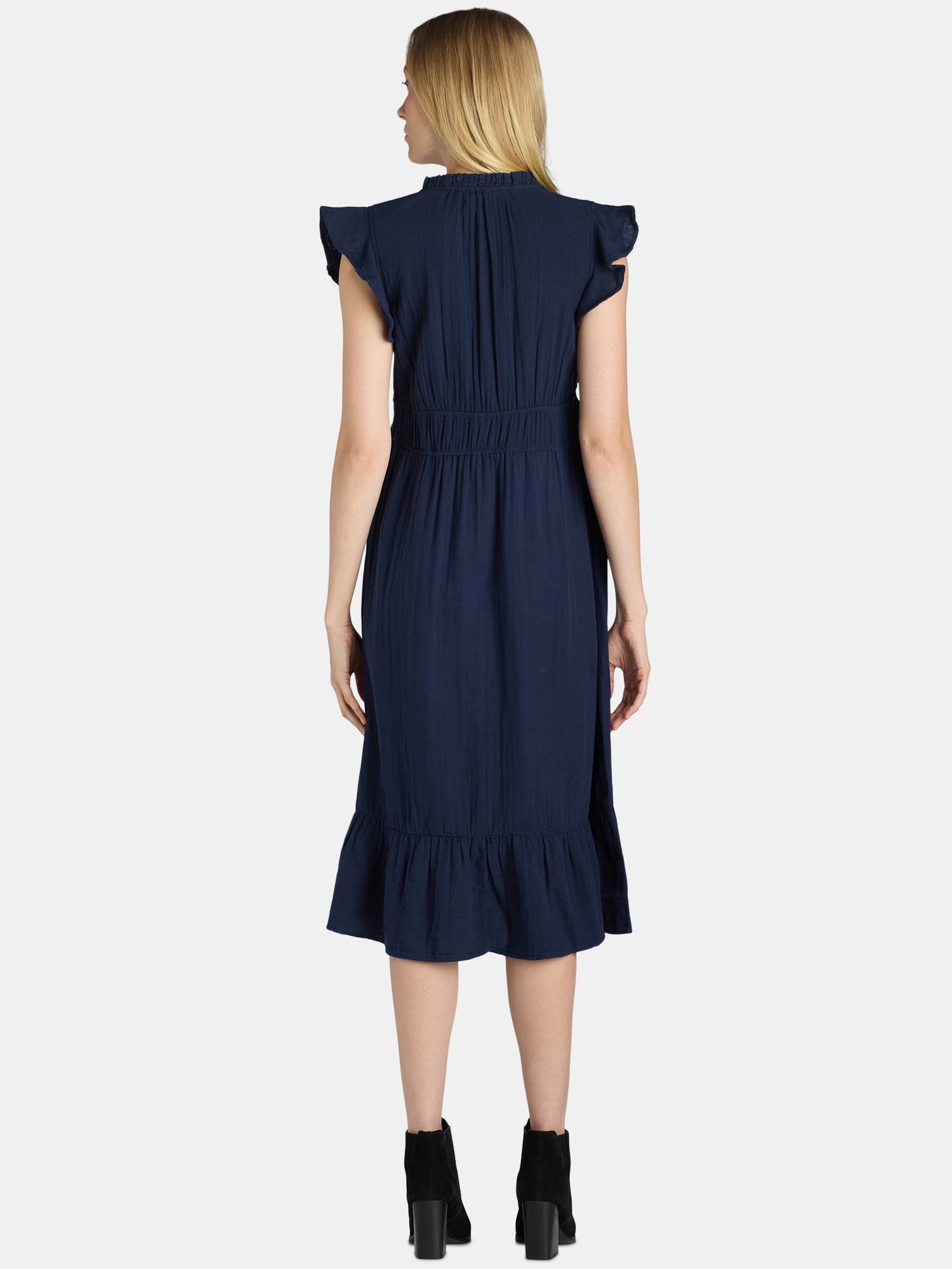 Time and Tru Women's and Women's Plus Double Cloth Midi Dress, Sizes XS-4X