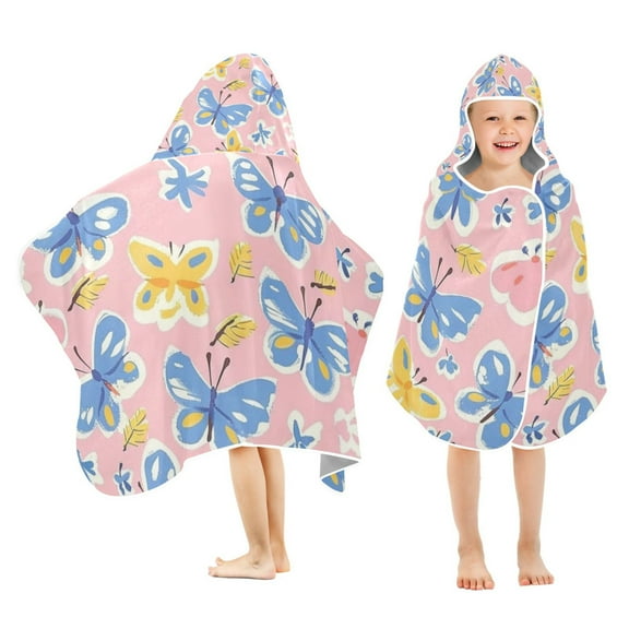 Butterflies on Pink Kids Hooded Beach Towel Baby Bath Poncho Towels with Hood Absorbent 50"x23.5" for Pool Swimming