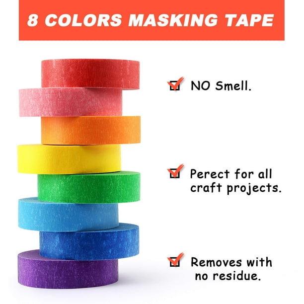 Colored Masking Tape, 10 Roll, 0.75cm x 5m of Colorful Craft Tape, Vibrant  Rainbow Colored Painters Tape, Great for Arts & Crafts, Labeling and