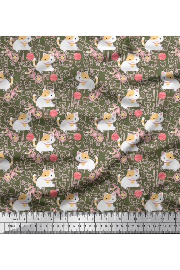 Cotton Jersey Fabric Wool & Cat Kids Decor Fabric Printed Yard 58 Inch Wide