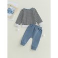 thumbnail image 3 of Kids Toddler Baby Boys Fall Clothes Button Striped Tops Long Sleeve Sweatshirt and Elastic Pants for Baby 2 Piece Outfits, 3 of 8