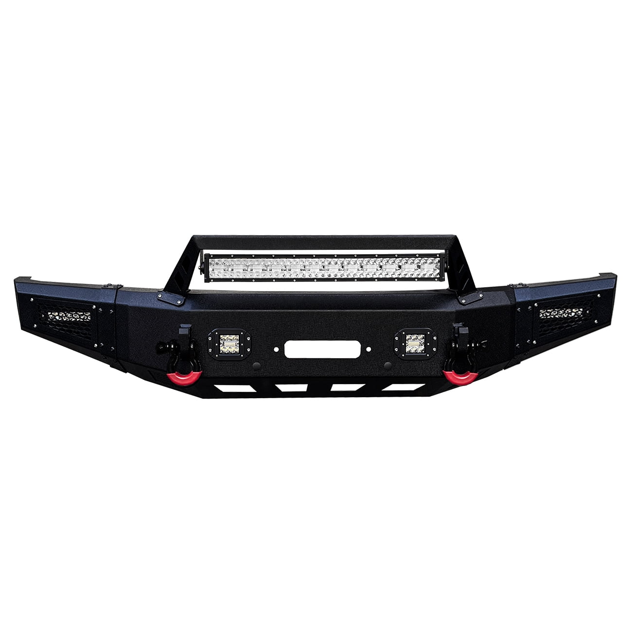 Vijay Compatible with 2015-2016-2017 Ford F150 Front Bumper Textured Black Steel with Lights and D-rings