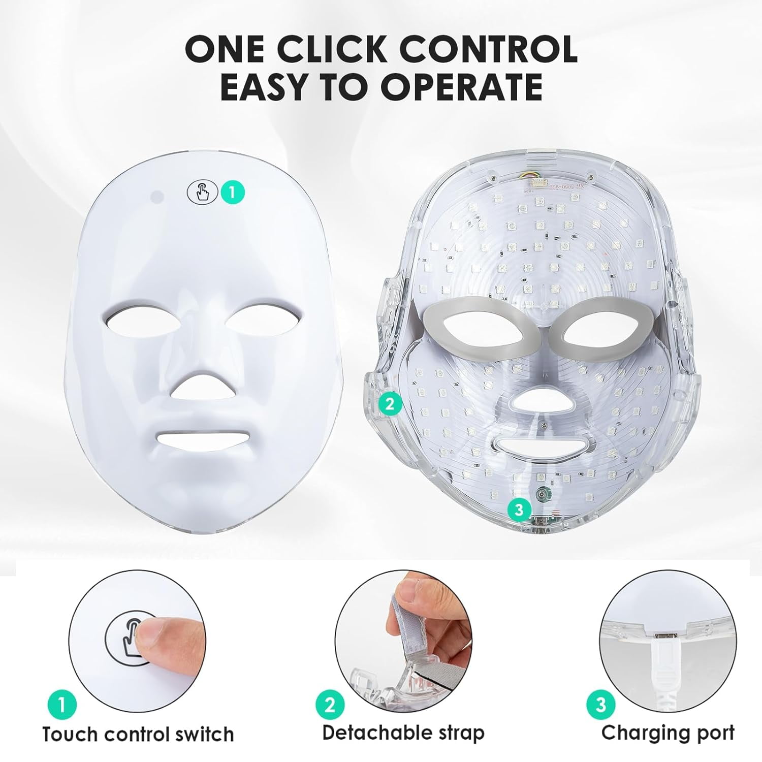 RUTAWZ Led Face Mask - 7 Color Light Therapy for Anti-Aging, Acne & Wrinkles, Gift for Women