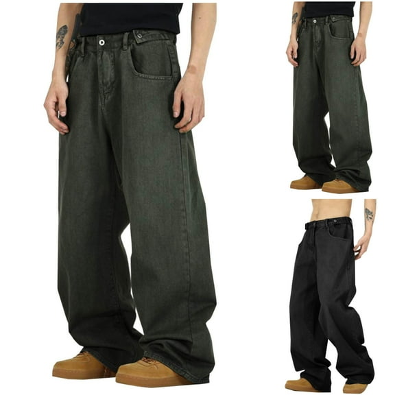 Xzbqbs Mens Wide Leg Baggy Jeans Y2k Casual Fashion Loose Fit Vintage Denim Pants Straight Leg Streetwear Hip Hop Long Trousers