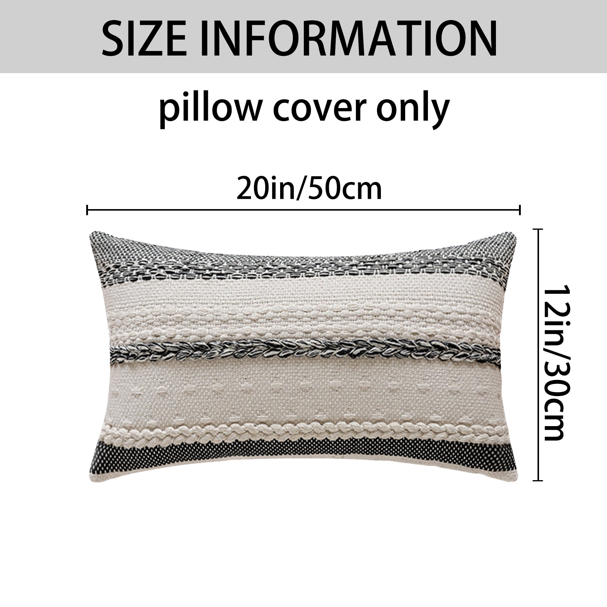REGALWOVEN Striped Decorative Throw Pillow Covers Pack of 1 for Couch Bed Sofa Home Decor Soft Cushion Pillow Cases Black 12" x 20"
