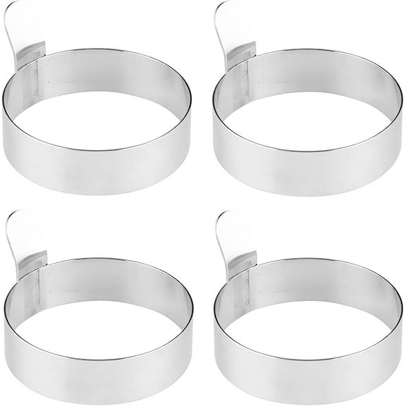 Egg Rings for Frying Mini Hamburg Maker Metal Shaper Circles for Fried Egg Non Stick Stainless Steel Egg Ring Molds No Scald Pancake Mould for Frying or Shaping Eggs with Oil Brush,4pack