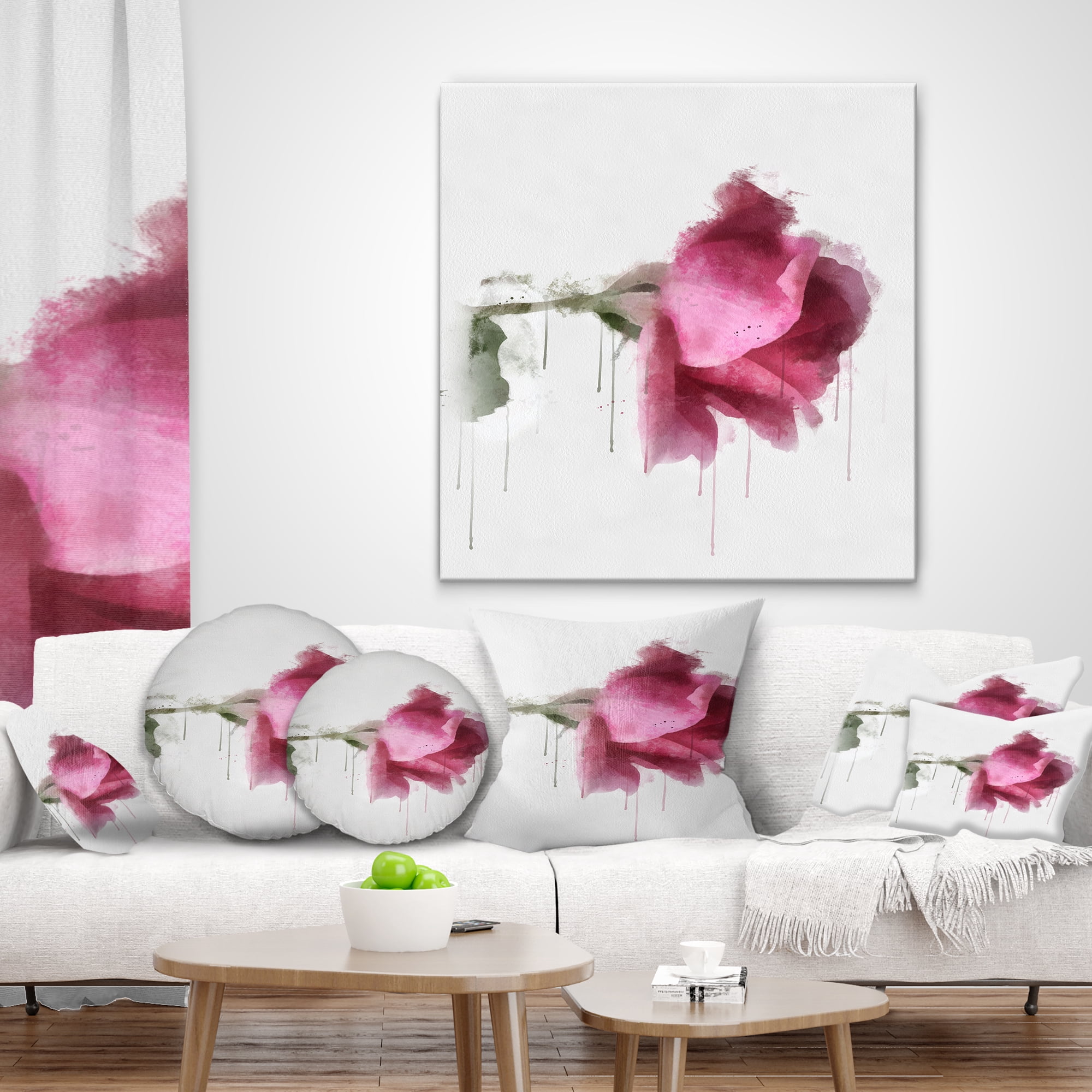 Designart Beautiful Rose Watercolor Drawing - Floral Throw Pillow - 12x20