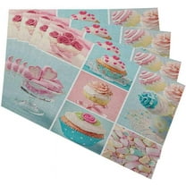 Sweety Placemats for Kitchen Dining Table Set of 4 Pastel Colored Cupcakes and Marshmallow Linen Place Mats