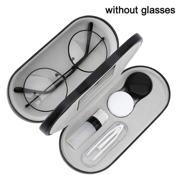 Estuche doble para anteojos, estuche para lentes de contacto con espejo y pinzas para quitarlos, 2 en 1, estuche portátil de doble cara para lentes de contacto, kit de almacenamiento para