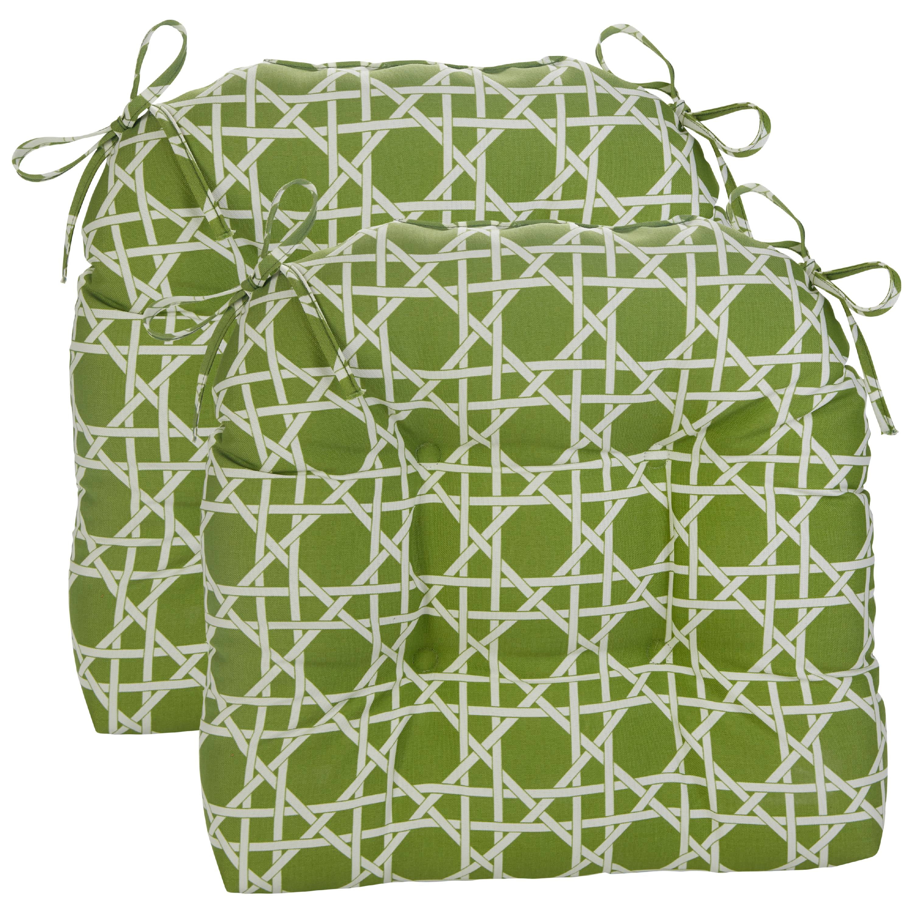 Patio Outdoor/Indoor Green Lattice Extra Large Chair Cushion, Set of 2
