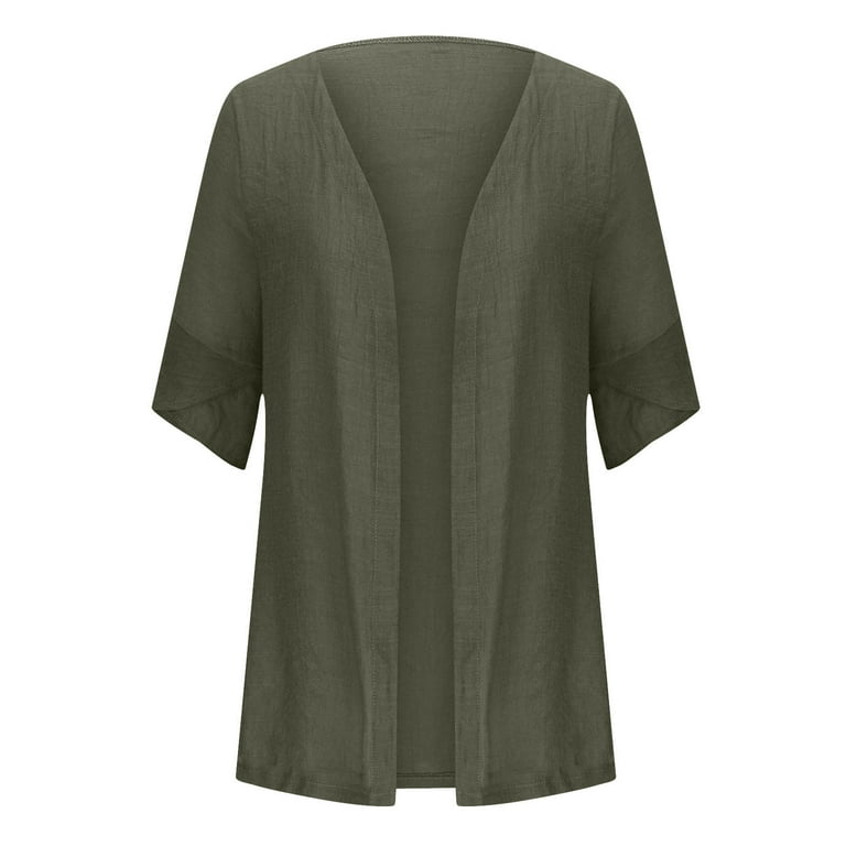 Lovskoo Lightweight Summer 3 4 Sleeve Cardigan for Women Plus Size Trendy Casual Solid Color Cardigans Fall Shrugs Olive Green Women s Size Medium