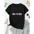 thumbnail image 2 of T-Shirt Décontracté à Col Rond pour Femme avec Imprimé Alphabet Créatif de Dessin Animé, Manches Courtes Tendance, Tissu Tricoté en Polyester Extensible Moyen, Coupe Confortable pour Toutes les Saisons Teefête des Pères, Fête des Mères, Nouvel An,, 2 of 7