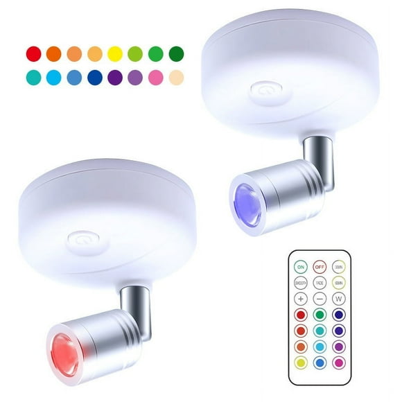 Zshan 2pcs Wireless RGB LED Spotlight with Remote Control, 13 Color Spotlight