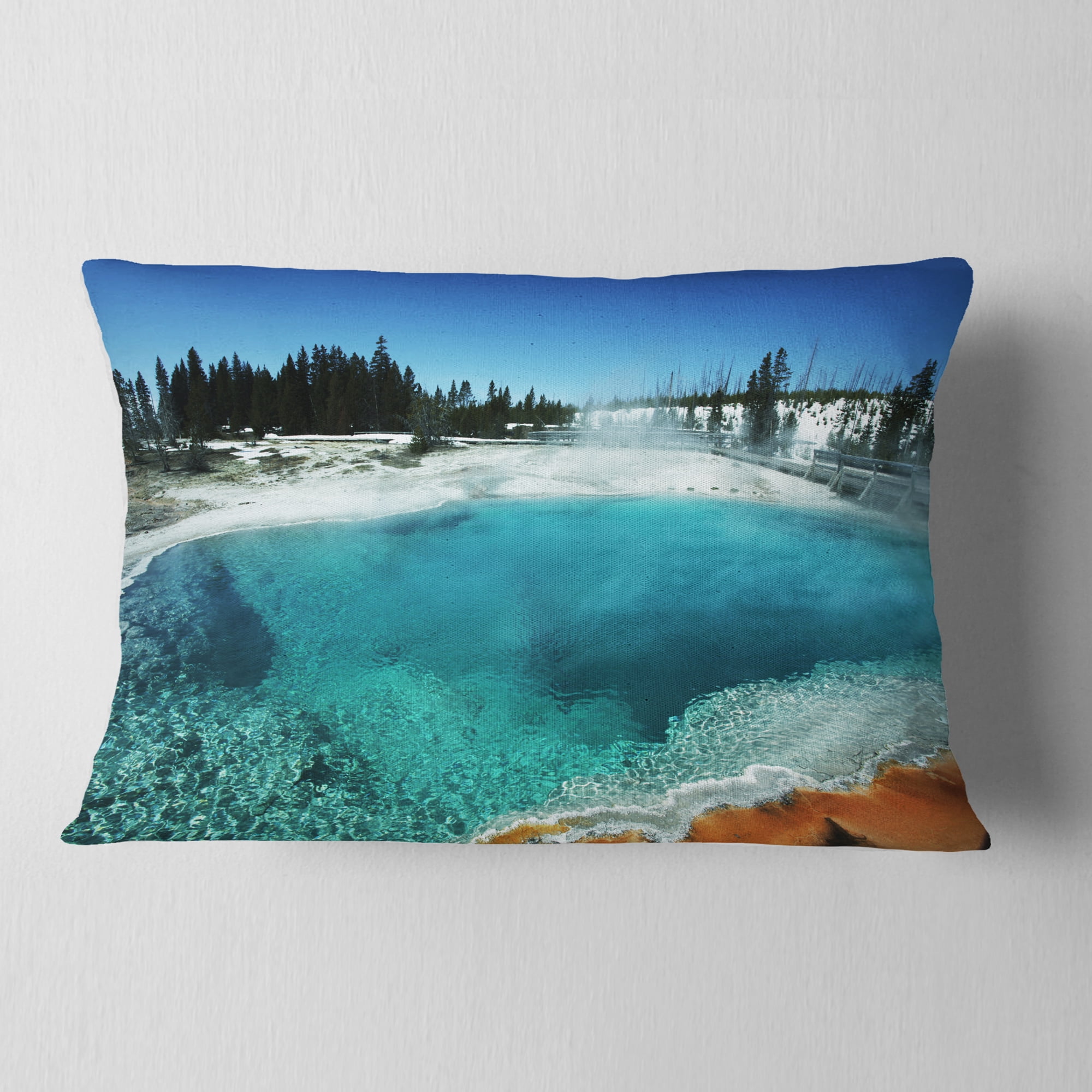 Designart Fantastic Blue Yellowstone Lake - Landscape Wall Throw Pillow - 12x20