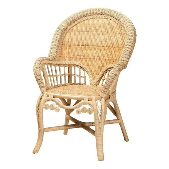 Pemberly Row 17.7" Rattan Accent Chair with Round Armrests in Brown