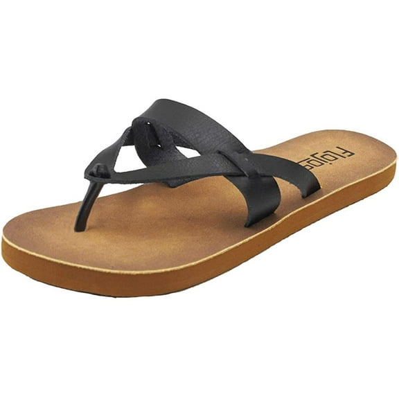 Flojos Womens Keilani Flip-Flop 5 Black/Tan