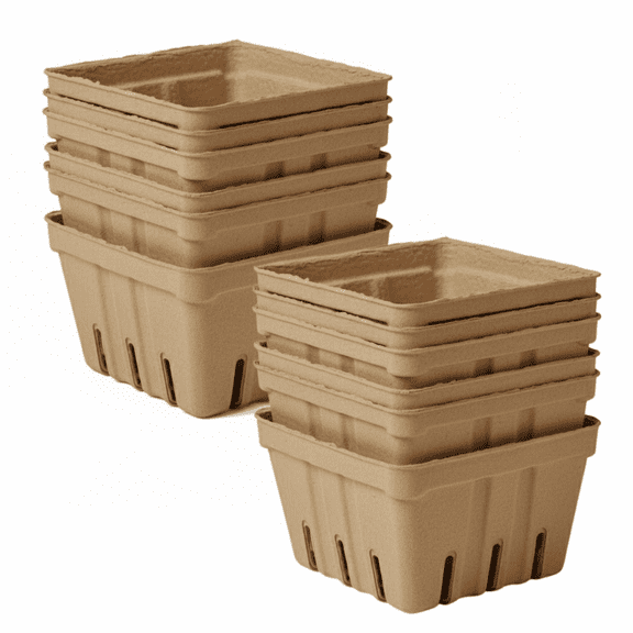 Natural Pulp Fiber Berry Baskets – 12 Molded Paper Produce Vented Baskets for Farmers Market Display, Fruits, Vegetables, and Berries – Eco-Friendly Recyclable Fruit Trays