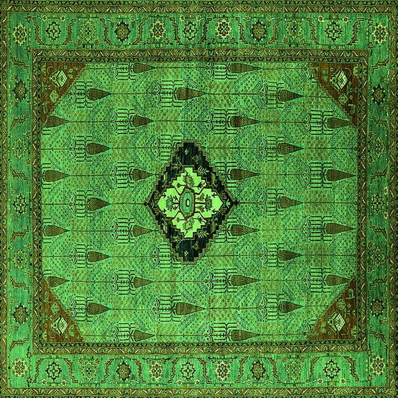 Ahgly Company Indoor Square Oriental Green Industrial Area Rugs, 4' Square