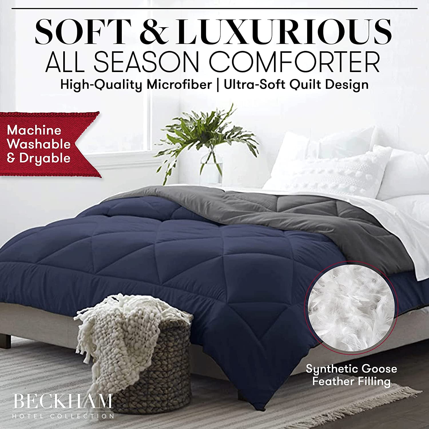 1800 Series Goose Down Alternative Reversible Comforter - Hypoallergenic - All Season-, King/Cal King, Black/Burgundy