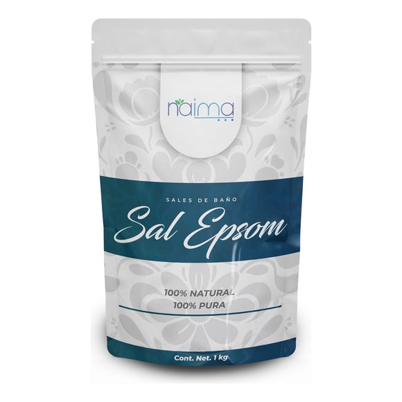NAIMA Sal Epsom Natural, 1kg | Sulfato de Magnesio 100% Puro y Vegano | Relajante Para Baños, Masajes y Exfoliación Naima Nuevo / Bolsa re-sellable