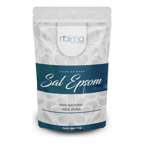 NAIMA Sal Epsom Natural, 1kg | Sulfato de Magnesio 100% Puro y Vegano | Relajante Para Baños, Masajes y Exfoliación Naima Nuevo / Bolsa re-sellable