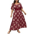 thumbnail image 2 of Munlar Plus Size Maxi Dresses for Women Red Vintage Flowy Short Sleeve Square Neck Floral Dress XL-4X, 2 of 9