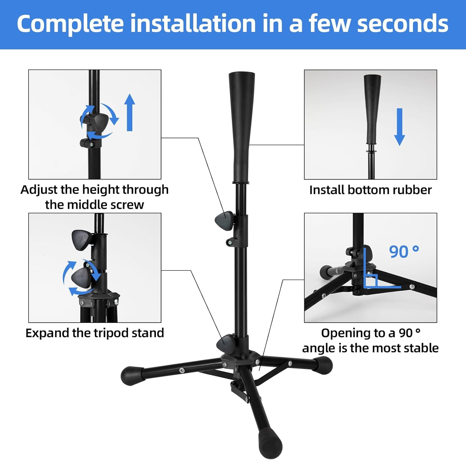 Baseball Tee For Kids, Easy Adjustable Batting Tee From 20.85 to 31.30 Inches. Black Foldable Baseball Tees for Hitting with Portable Bag. Softball Tee for Children Aged 3-10 Baseball Training