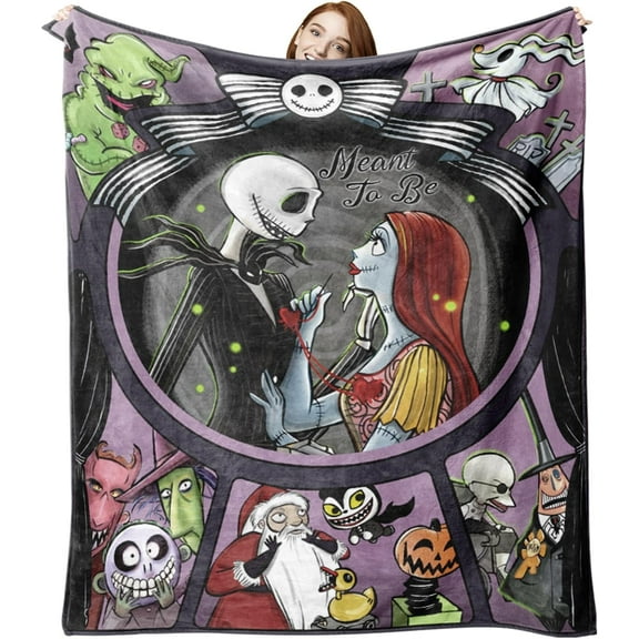 Halloween Jack Skellington Flannel Blanket, Sally Meant to Be Throw Blanket Christmas Birthday Gifts for Men Women, Funny Soft Blanket for Bedding Sofa 50 x 60 Inch