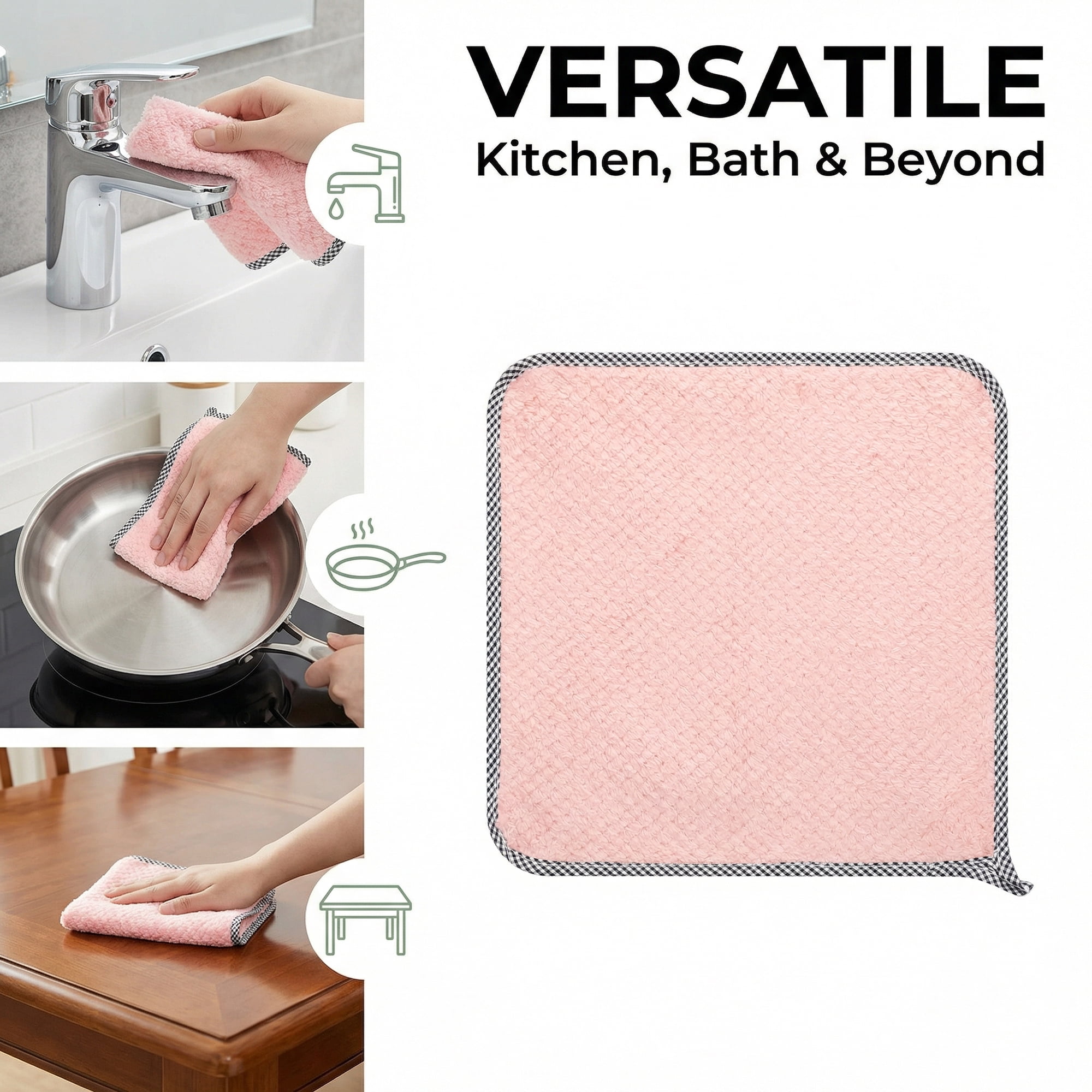 Unique Bargains 3Pcs Hanging Microfiber Reusable Kitchen Dish Cloths Light Pink 10" x 10"