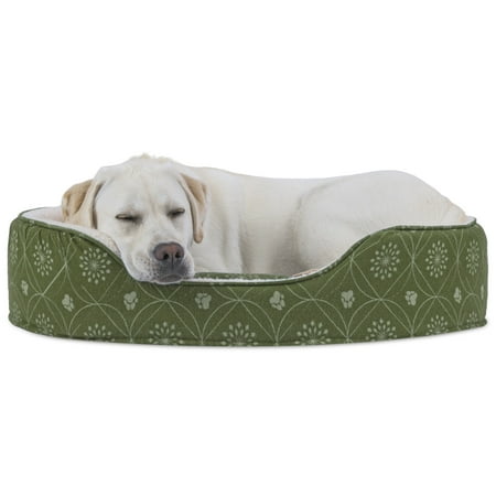FurHaven Pet Dog Bed | Print Flannel Oval Pet Bed for Dogs & Cats, Jade Green, Extra