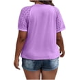 thumbnail image 7 of Tdoqot Womens Trendy Plus Size Tops- Crewneck Casual Lace Short Sleeve Pleats Summer Shirts Blouses Purple Size XL, 7 of 7