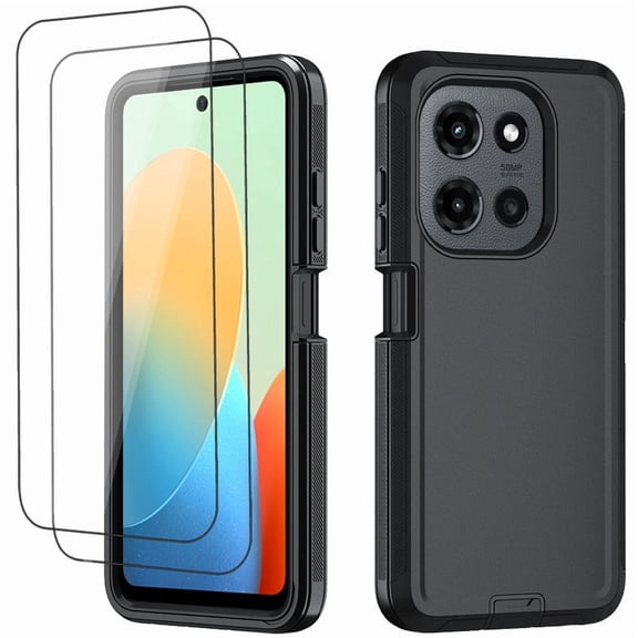 Phone Case for Motorola Moto G 5G 2025, Comes with 2 Pack Screen Protector, Heavy Duty 3-Layer Hybrid Silicone Shockproof Protective Cover, Black
