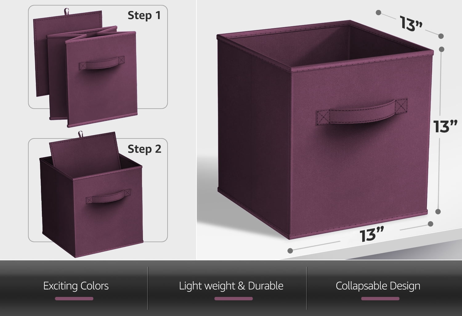Sorbus 13" Foldable Fabric Storage Cube Bin, Purple (2 pack)