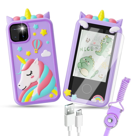 Teléfono inteligente WINWEND para niños con pantalla táctil HD con cámara dual, color morado