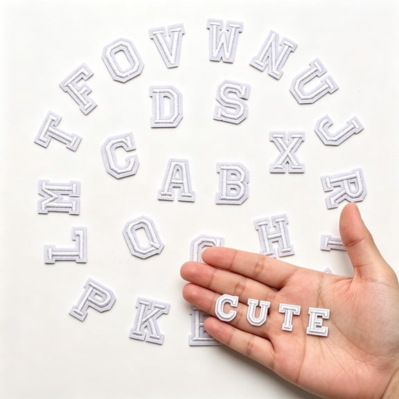 Iron on Letter Patches 130 Pcs White Self Adhesive Embroidered Alphabet for Clothes 0.8 Inch