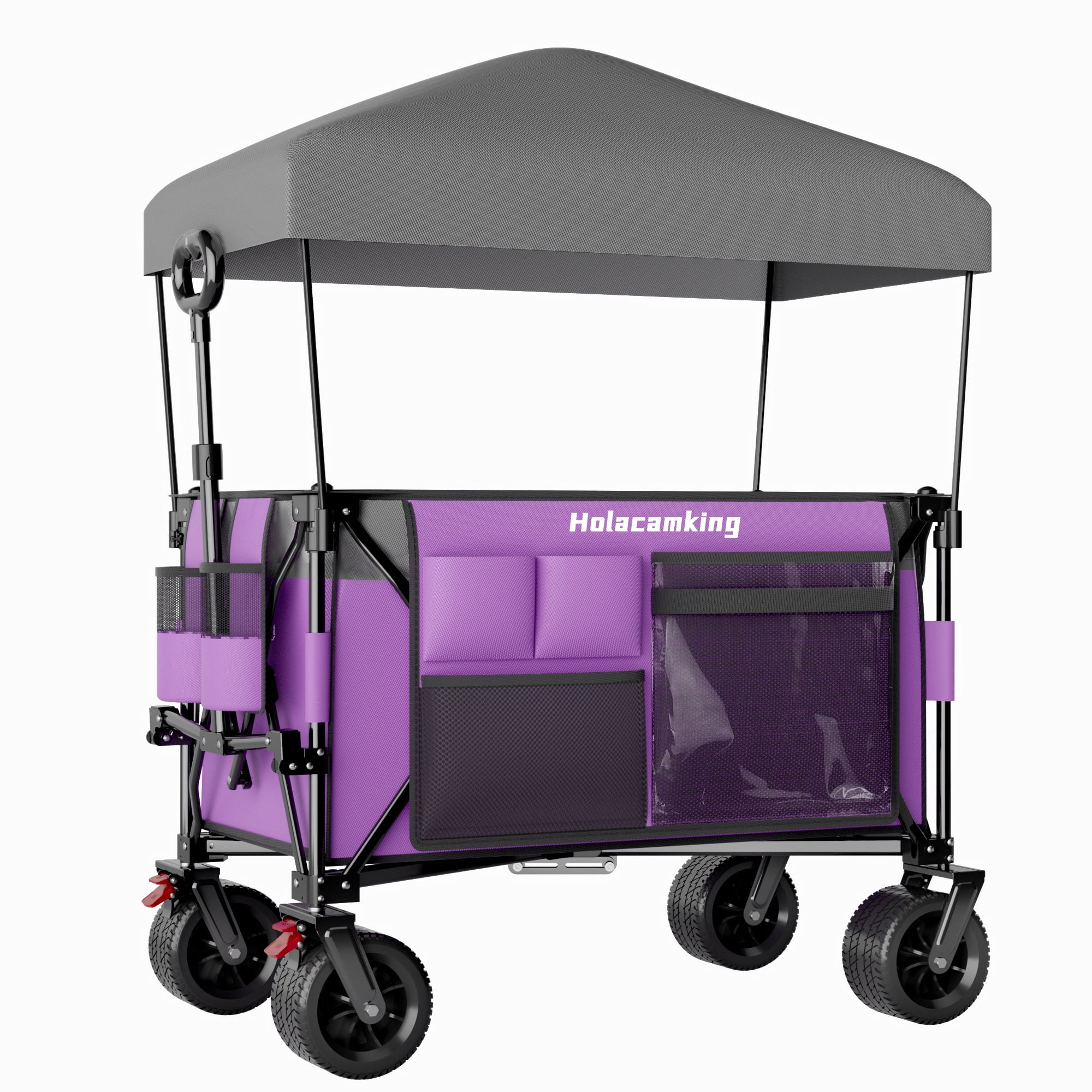 Foldable Utility Wagon with Canopy Awning 520 lbs Capacity All-Terrain Wheels Beach Camping Cart