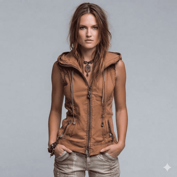 Tbfashion Women's Hooded Sleeveless Vest Jacket Zip Up Drawstring Casual Sleeveless Outer Top for Ladies