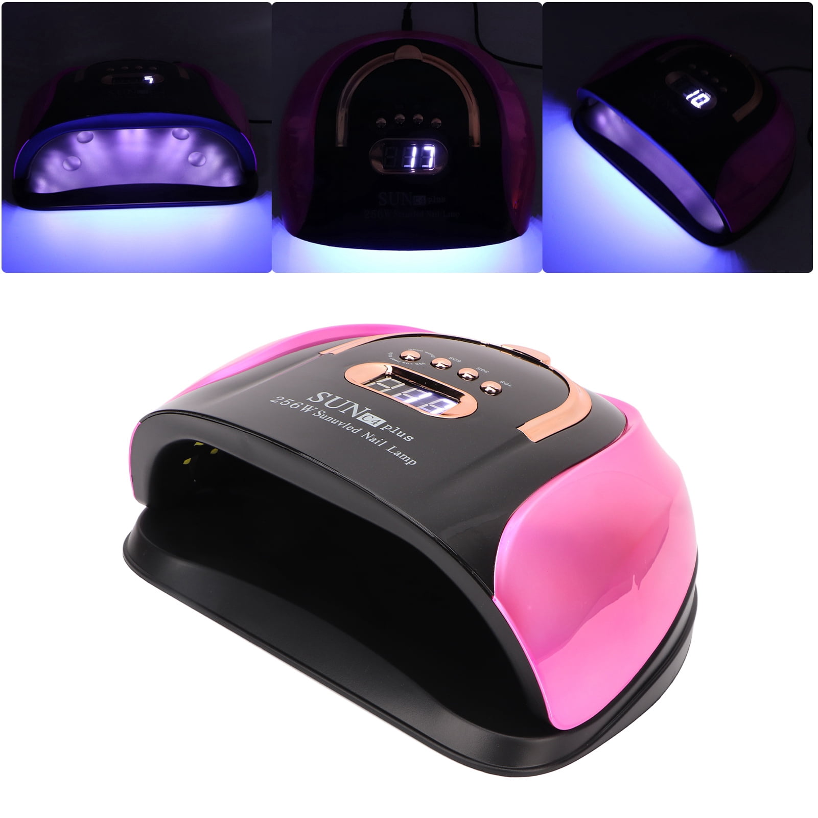 BOKYAN Professional UV Gel Nail Lamp 256W High Power 57pcs Lamp Chips 4 Timers Fast Curing Portable Handle Purple Red Nail Art Tool US Plug 9.05 inches / 23 cm for Salon and Home Use