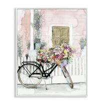 Stupell Industries Watercolor Bicycle Bouquet Botanical & Floral Painting White Framed Art Print Wall Art, 16 x 20