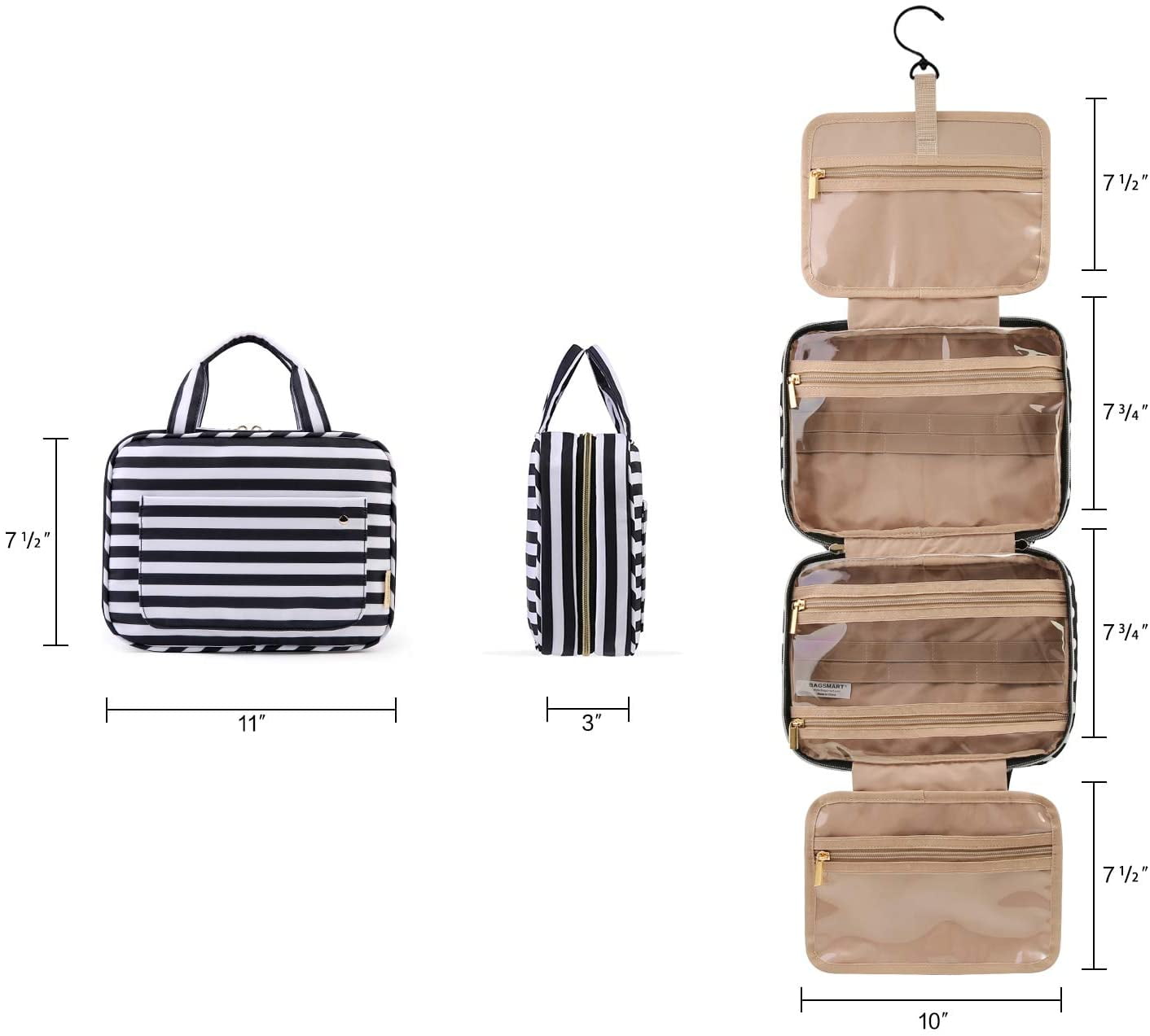 Toiletry Bag Travel Bag with Hanging Hook, Water-resistant Makeup Cosmetic Bag Travel Organizer for Accessories, Shampoo, Full Sized Container, Toiletries