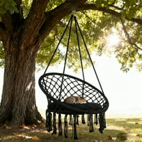 Macrame Hanging Swing Chairs, Hanging Cotton Rope Hammock Swing Chair with Cushion and Hardware Kit, Hammock Chair for Adult Patio Use