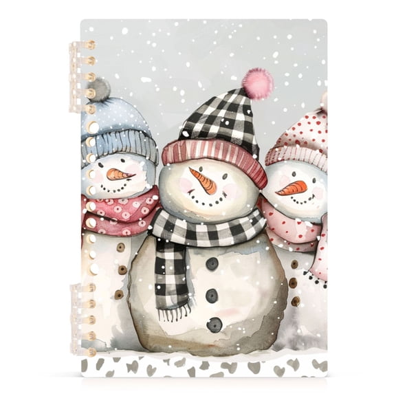 Ckdifva Cute Three Snowmen A5 Ring Binder Notebook Journey Note Diary College Ruled Study 60 Pages