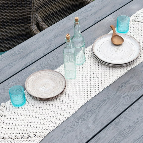 Everything Kitchens 13" x 82" Macrame Table Runner | Pebble