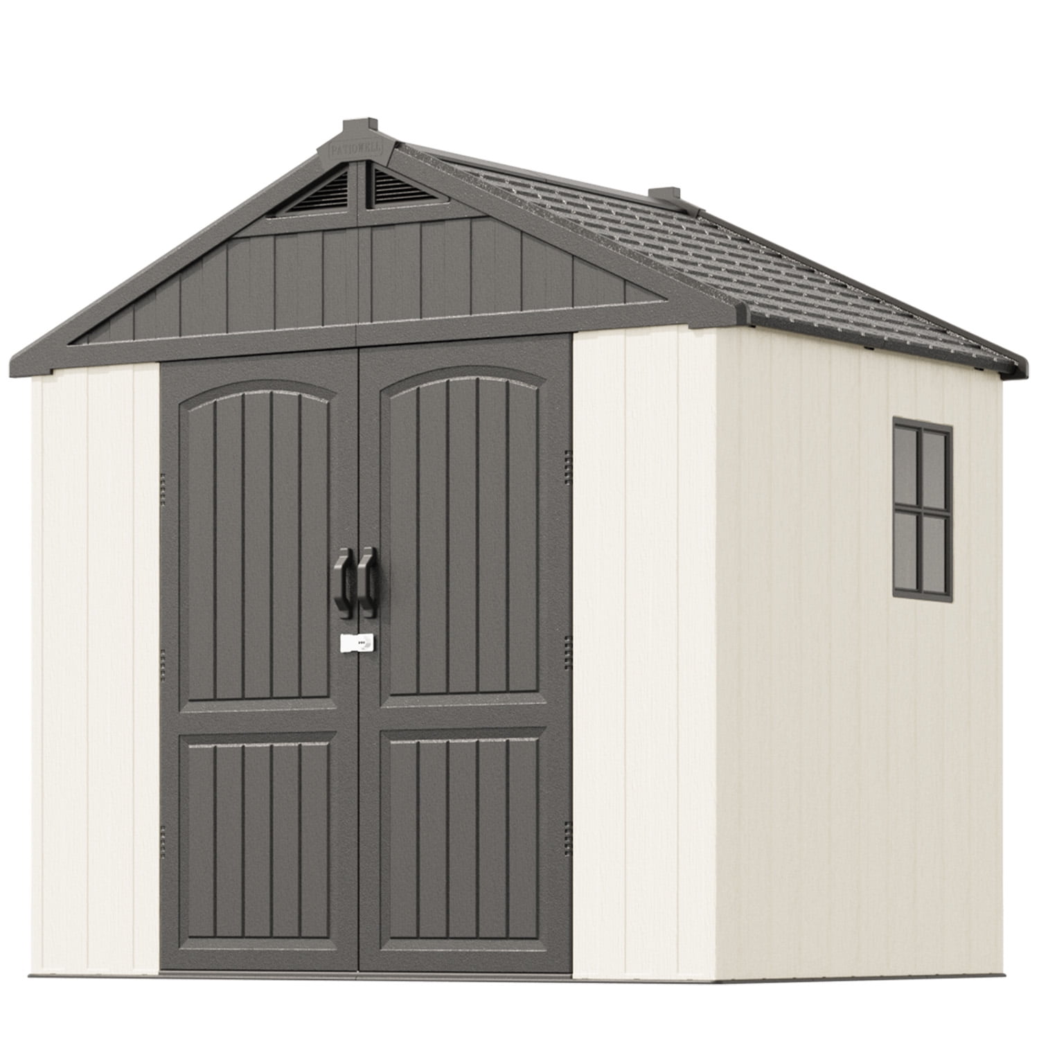 Patiowell 8x6 FT Outdoor Storage Shed with Floor, All-Weather Resin Garden Shed with Window & Lockable Door, Easy Assembly Tool Storage for Backyard, Patio, Gray/White