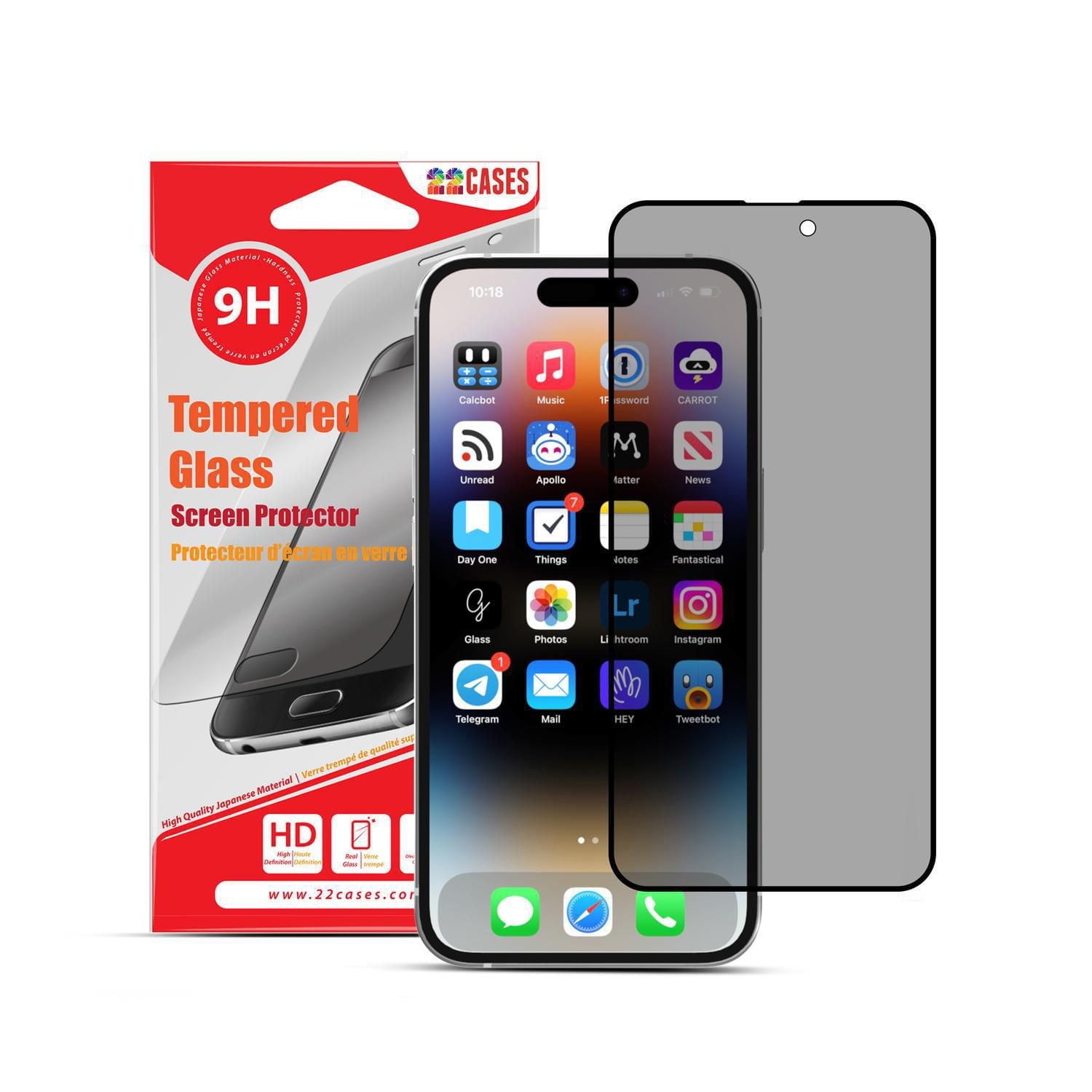 22 cases Protecteur D'écran Verre Privacy iPhone 15 Pro Max
